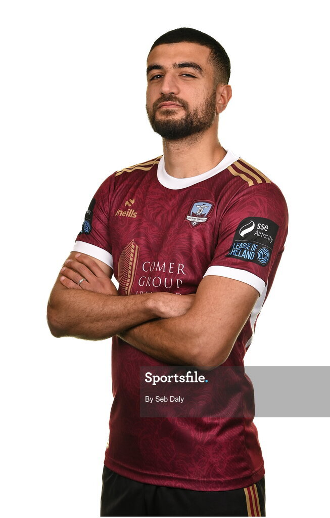 9 February 2024; Wassim Aouachria during a Galway United FC squad portraits session at The Galmont Hotel in Galway. Photo by Seb Daly/Sportsfile