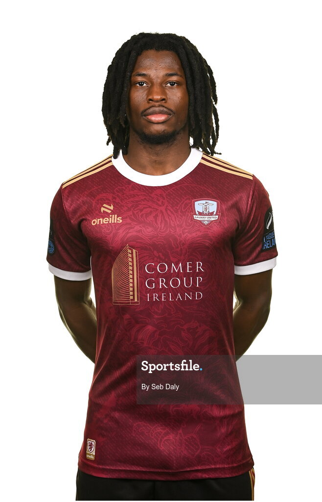 9 February 2024; Al-Amin Kazeem during a Galway United FC squad portraits session at The Galmont Hotel in Galway. Photo by Seb Daly/Sportsfile
