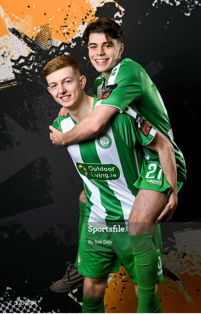 10 February 2024; Zach Nolan, left, and Josh McGlone during a Bray Wanderers FC squad portraits session at the Carlisle Grounds in Bray, Wicklow. Photo by Seb Daly/Sportsfile