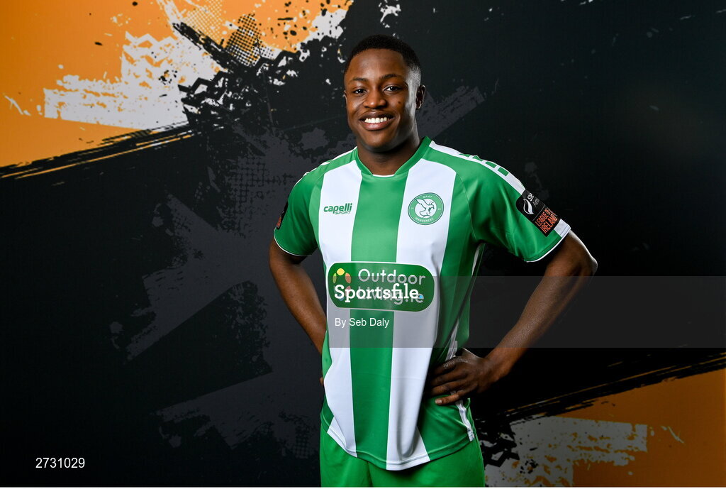 10 February 2024; Daniel Chukwu during a Bray Wanderers FC squad portraits session at the Carlisle Grounds in Bray, Wicklow. Photo by Seb Daly/Sportsfile