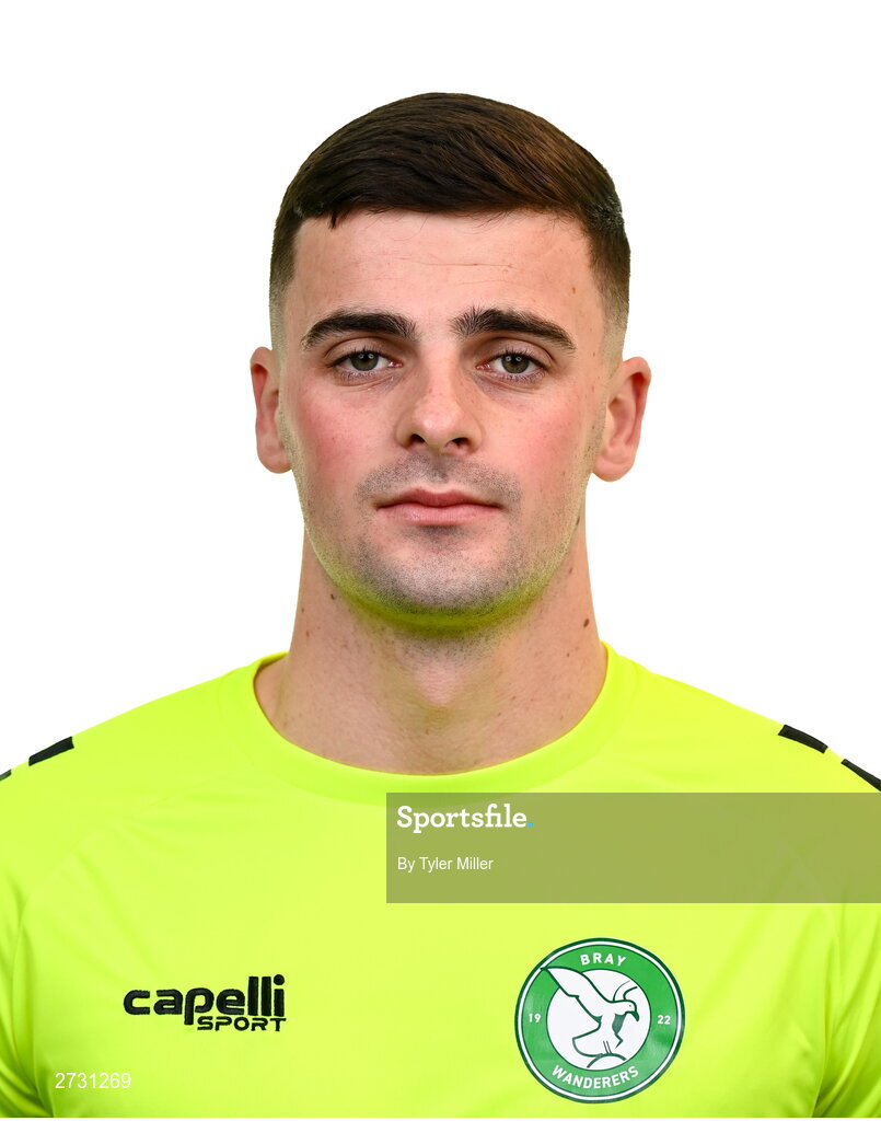 10 February 2024; Goalkeeper Jimmy Corcoran poses for a portrait during a Bray Wanderers FC squad portraits session at Carlisle Grounds in Bray, Wicklow. Photo by Tyler Miller/Sportsfile