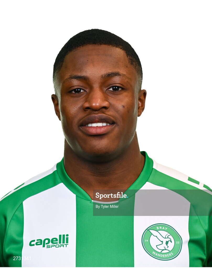 10 February 2024; Daniel Chukwu poses for a portrait during a Bray Wanderers FC squad portraits session at Carlisle Grounds in Bray, Wicklow. Photo by Tyler Miller/Sportsfile