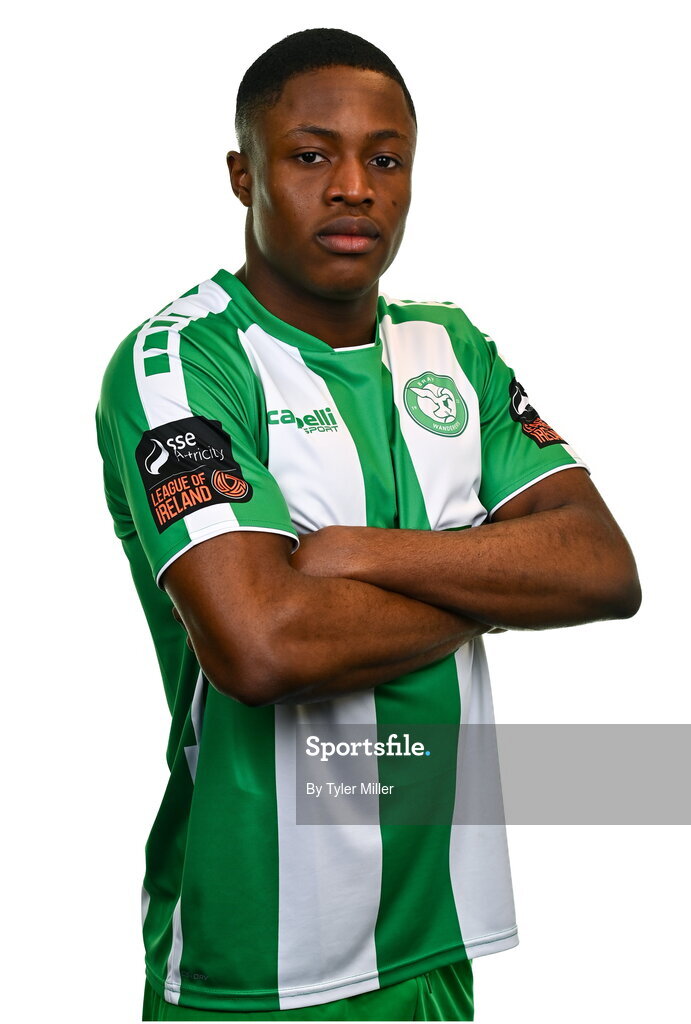 10 February 2024; Daniel Chukwu poses for a portrait during a Bray Wanderers FC squad portraits session at Carlisle Grounds in Bray, Wicklow. Photo by Tyler Miller/Sportsfile
