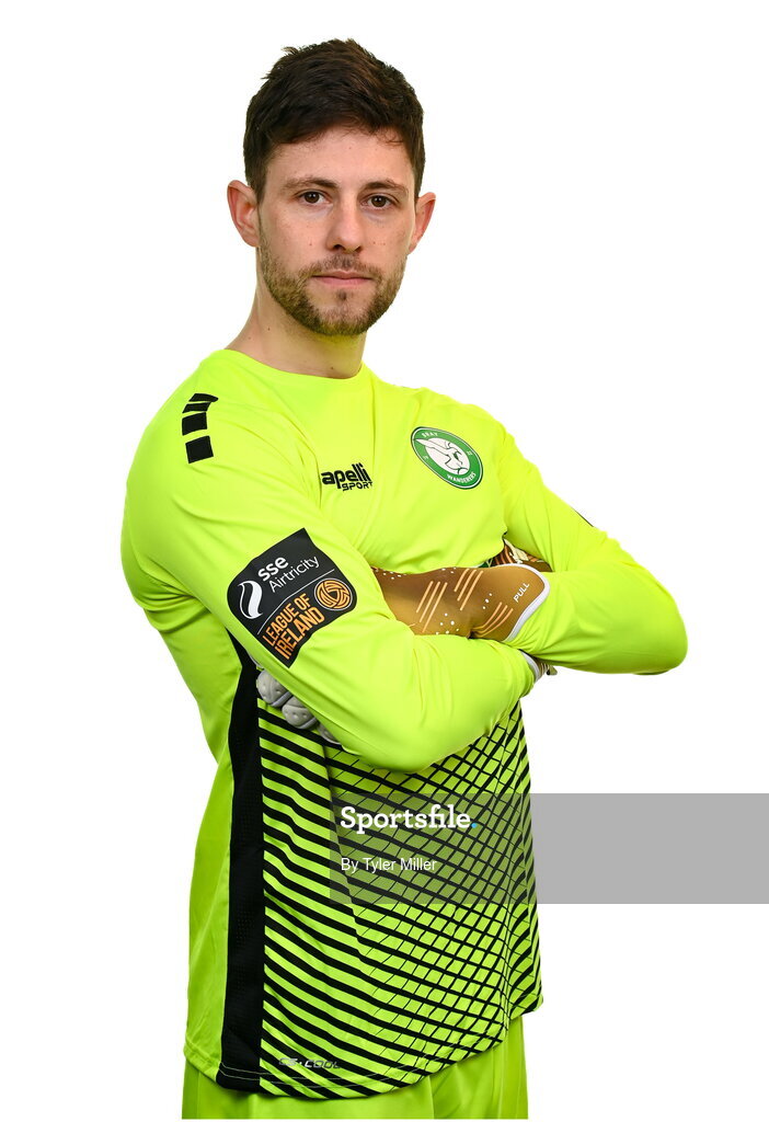 10 February 2024; Goalkeeper Stephen McGuinness poses for a portrait during a Bray Wanderers FC squad portraits session at Carlisle Grounds in Bray, Wicklow. Photo by Tyler Miller/Sportsfile