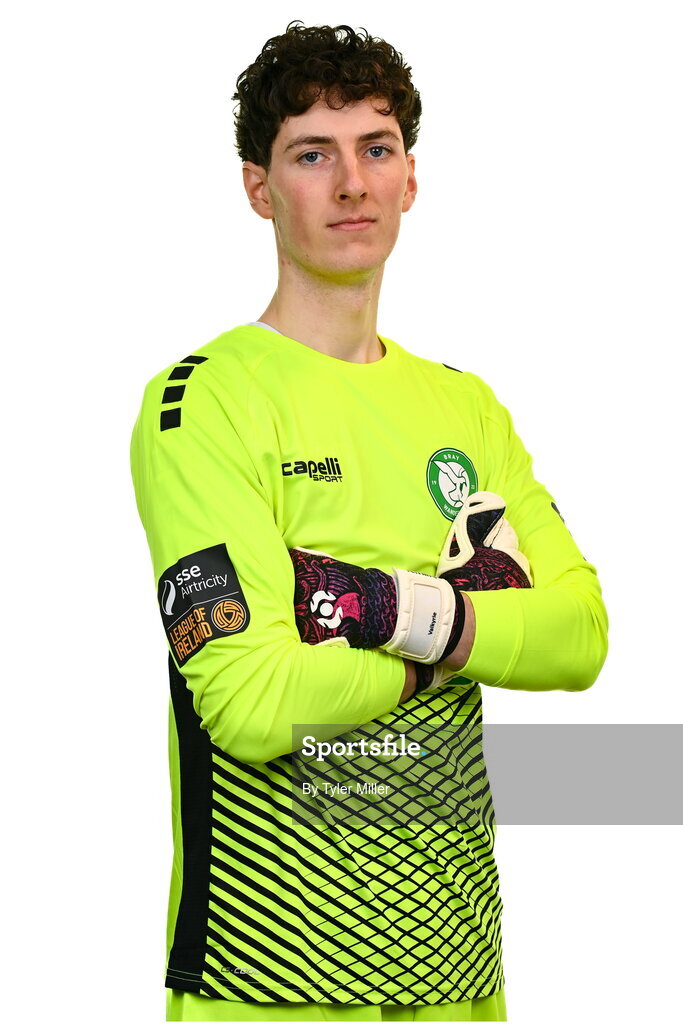 10 February 2024; Goalkeeper Ben Clark poses for a portrait during a Bray Wanderers FC squad portraits session at Carlisle Grounds in Bray, Wicklow. Photo by Tyler Miller/Sportsfile