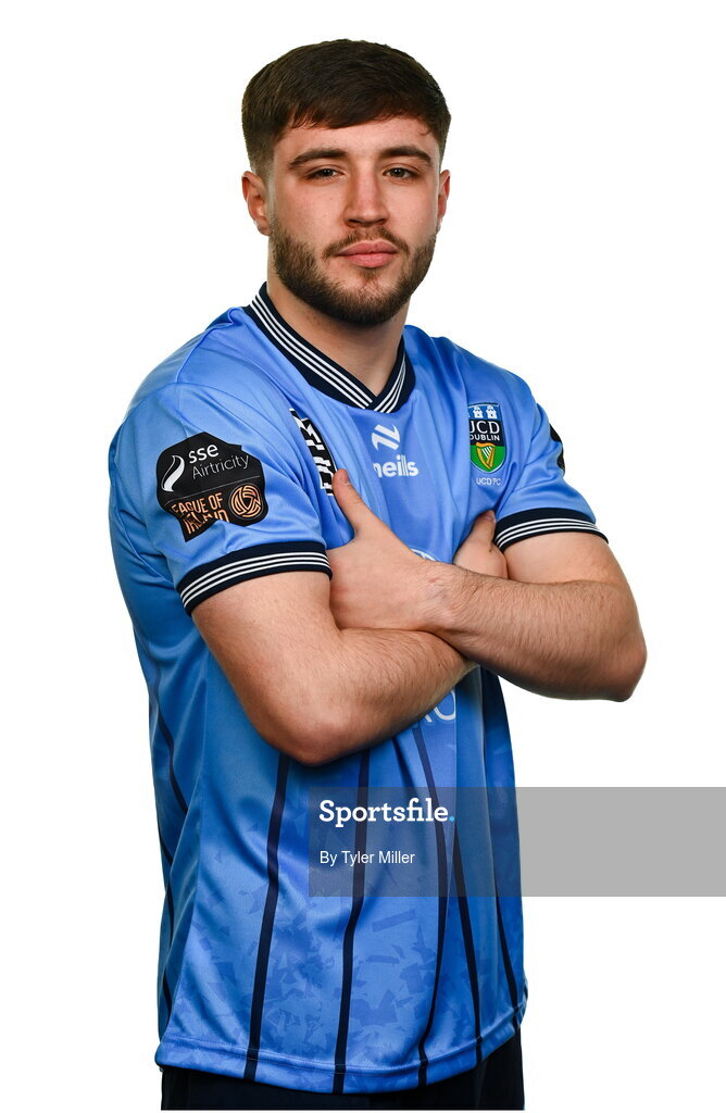 9 February 2024; Alex Dunne poses for a portrait during a UCD FC squad portraits session at UCD Bowl in Belfield, Dublin. Photo by Tyler Miller/Sportsfile