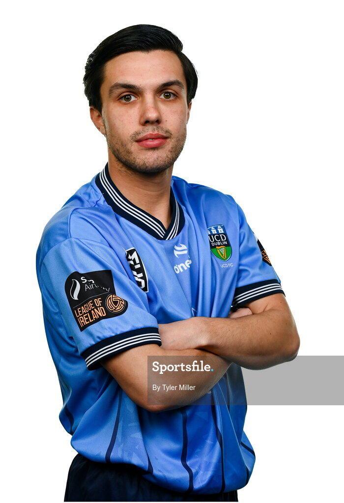 9 February 2024; Sean Brennan poses for a portrait during a UCD FC squad portraits session at UCD Bowl in Belfield, Dublin. Photo by Tyler Miller/Sportsfile