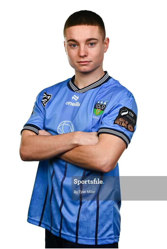9 February 2024; Sam Norval poses for a portrait during a UCD FC squad portraits session at UCD Bowl in Belfield, Dublin. Photo by Tyler Miller/Sportsfile