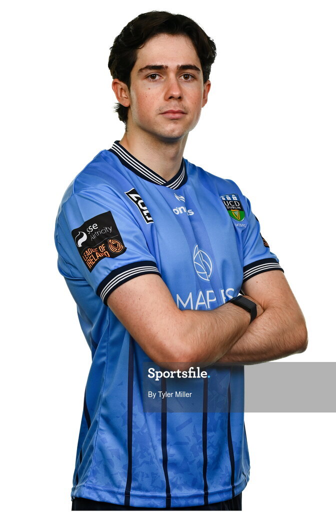 9 February 2024; Adam Verdon poses for a portrait during a UCD FC squad portraits session at UCD Bowl in Belfield, Dublin. Photo by Tyler Miller/Sportsfile