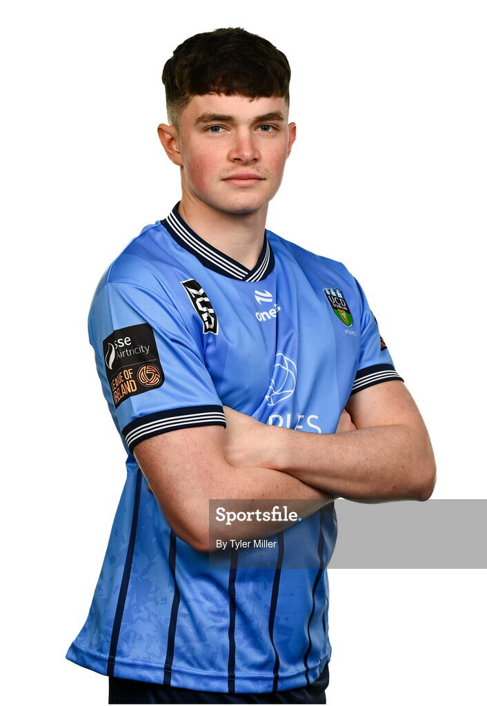 9 February 2024; Harry Curtis poses for a portrait during a UCD FC squad portraits session at UCD Bowl in Belfield, Dublin. Photo by Tyler Miller/Sportsfile