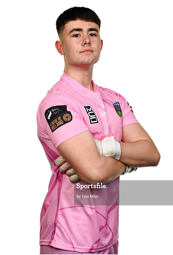 9 February 2024; Goalkeeper Dara Kavanagh poses for a portrait during a UCD FC squad portraits session at UCD Bowl in Belfield, Dublin. Photo by Tyler Miller/Sportsfile