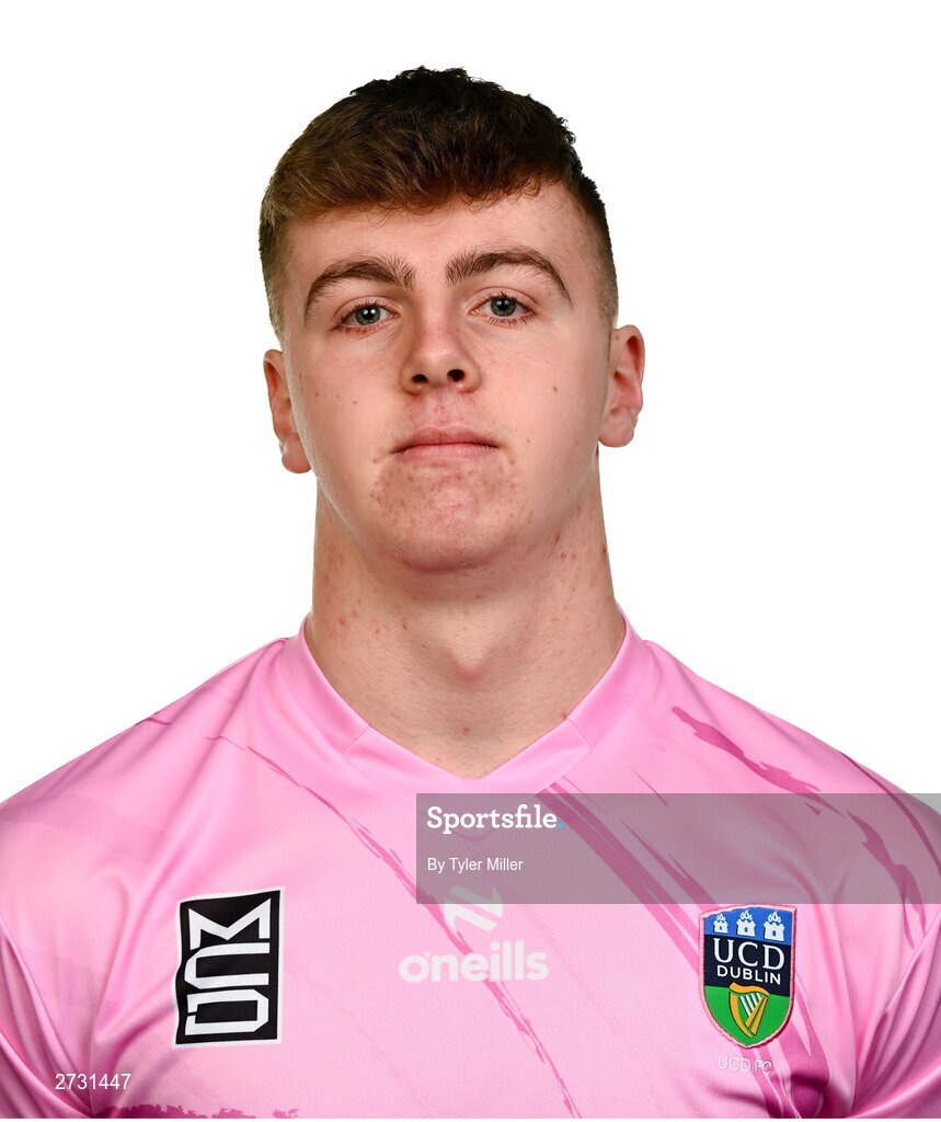 9 February 2024; Goalkeeper Fintan Agnew poses for a portrait during a UCD FC squad portraits session at UCD Bowl in Belfield, Dublin. Photo by Tyler Miller/Sportsfile
