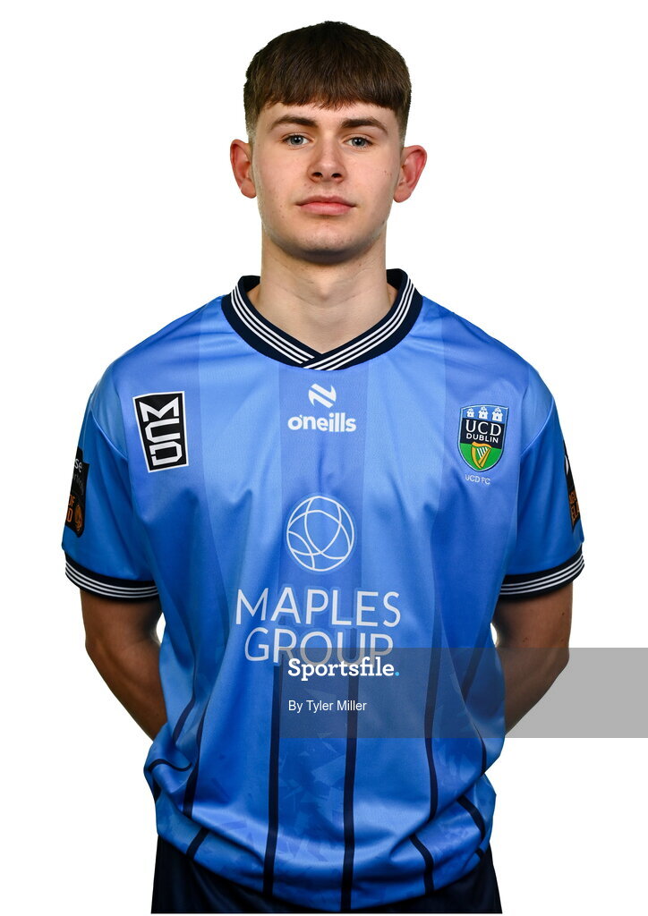9 February 2024; Luke O'Regan poses for a portrait during a UCD FC squad portraits session at UCD Bowl in Belfield, Dublin. Photo by Tyler Miller/Sportsfile