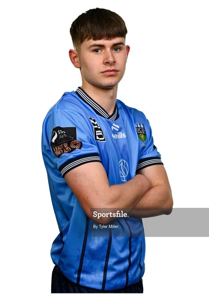 9 February 2024; Luke O'Regan poses for a portrait during a UCD FC squad portraits session at UCD Bowl in Belfield, Dublin. Photo by Tyler Miller/Sportsfile