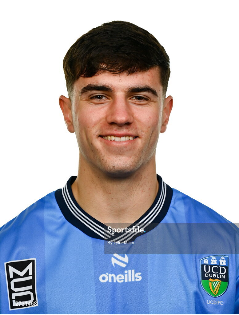 9 February 2024; Mikey McCullagh poses for a portrait during a UCD FC squad portraits session at UCD Bowl in Belfield, Dublin. Photo by Tyler Miller/Sportsfile