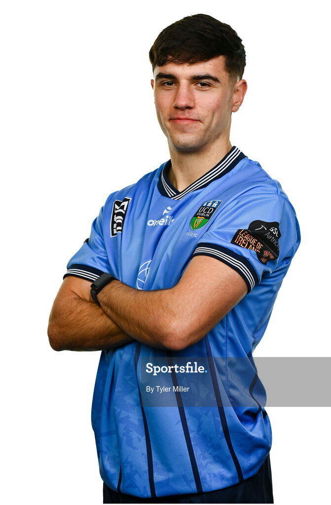 9 February 2024; Mikey McCullagh poses for a portrait during a UCD FC squad portraits session at UCD Bowl in Belfield, Dublin. Photo by Tyler Miller/Sportsfile