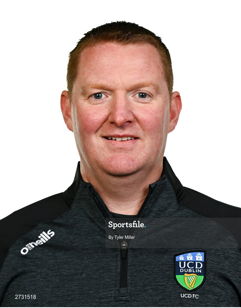 9 February 2024; Manager Willie O'Connor poses for a portrait during a UCD FC squad portraits session at UCD Bowl in Belfield, Dublin. Photo by Tyler Miller/Sportsfile