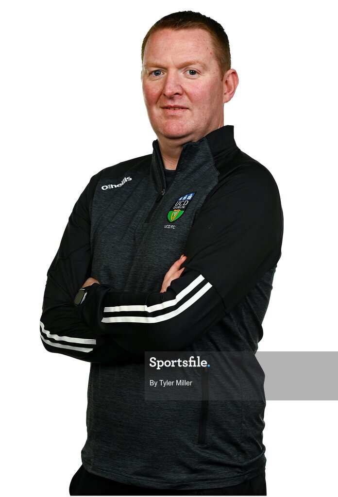 9 February 2024; Manager Willie O'Connor poses for a portrait during a UCD FC squad portraits session at UCD Bowl in Belfield, Dublin. Photo by Tyler Miller/Sportsfile