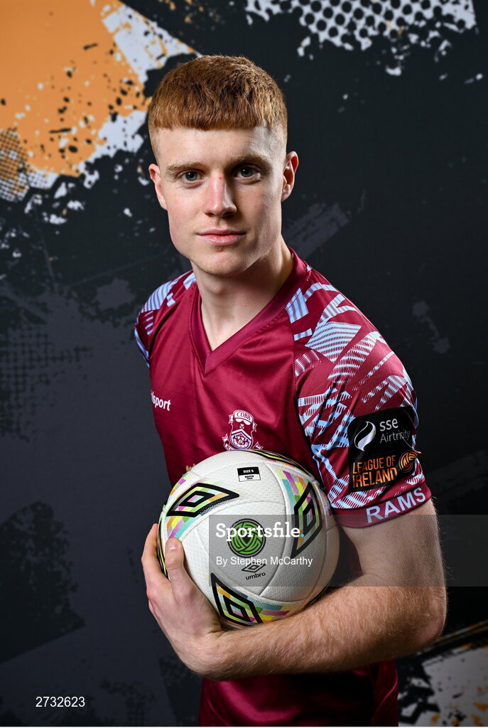 12 February 2024; Charlie O’Brien poses for a portrait during a Cobh Ramblers FC squad portraits session at St Coleman's Park in Cobh, Cork. Photo by Stephen McCarthy/Sportsfile