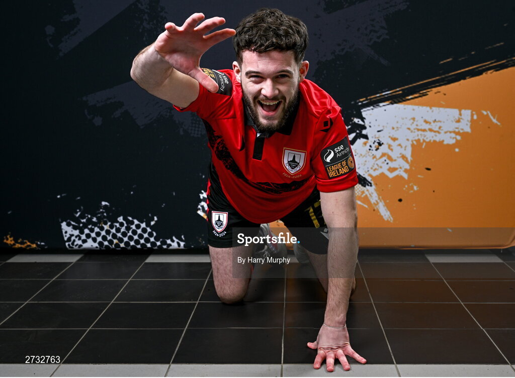 13 February 2024; Jordon Tallon poses for a portrait during a Longford Town FC squad portraits session at John Hyland Park in Baldonnell, Dublin. Photo by Harry Murphy/Sportsfile