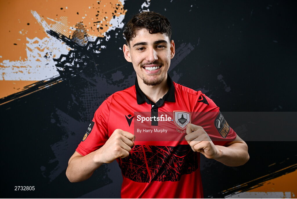 13 February 2024; Guilherme Rego Priosti poses for a portrait during a Longford Town FC squad portraits session at John Hyland Park in Baldonnell, Dublin. Photo by Harry Murphy/Sportsfile