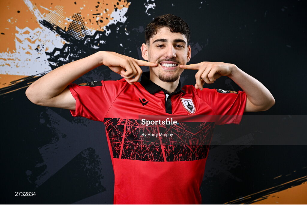 13 February 2024; Guilherme Rego Priosti poses for a portrait during a Longford Town FC squad portraits session at John Hyland Park in Baldonnell, Dublin. Photo by Harry Murphy/Sportsfile