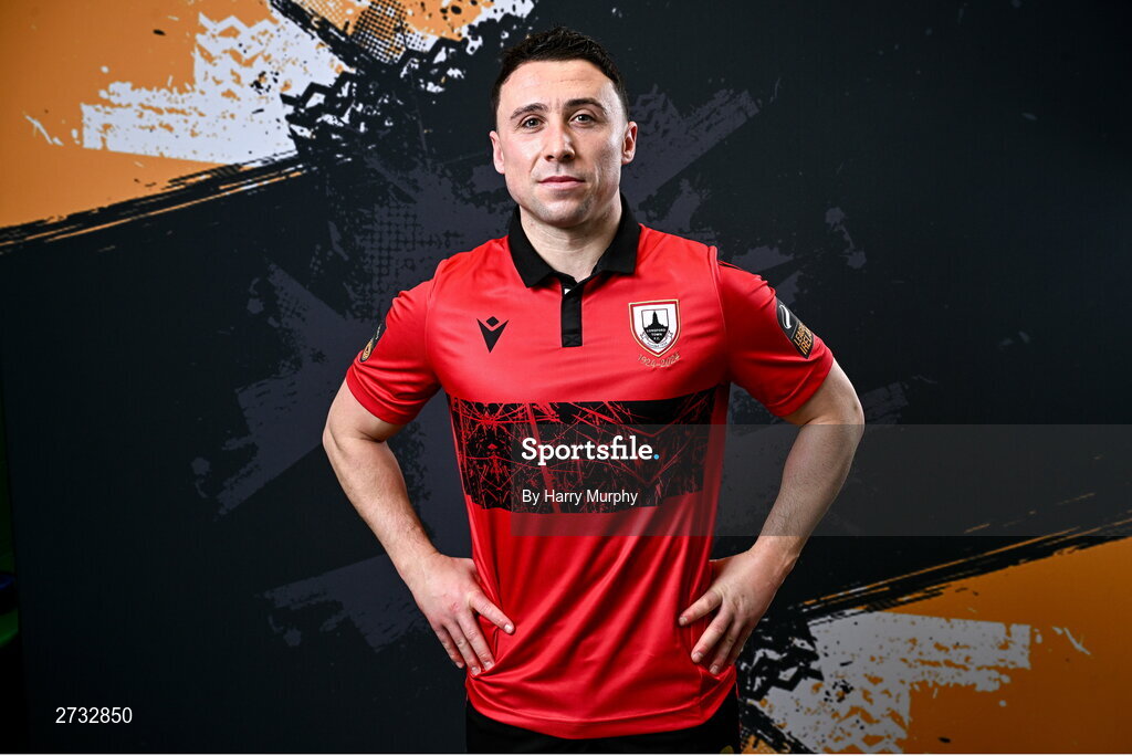 13 February 2024; Chris Lyons poses for a portrait during a Longford Town FC squad portraits session at John Hyland Park in Baldonnell, Dublin. Photo by Harry Murphy/Sportsfile