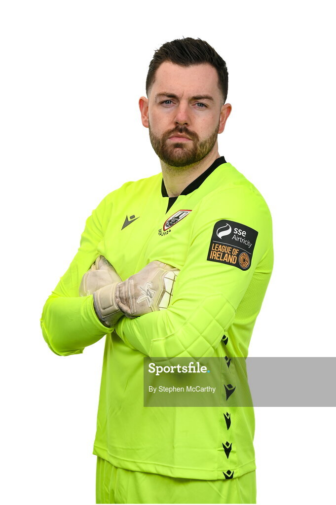 13 February 2024; Goalkeeper Jack Brady poses for a portrait during a Longford Town FC squad portraits session at John Hyland Park in Baldonnell, Dublin. Photo by Stephen McCarthy/Sportsfile