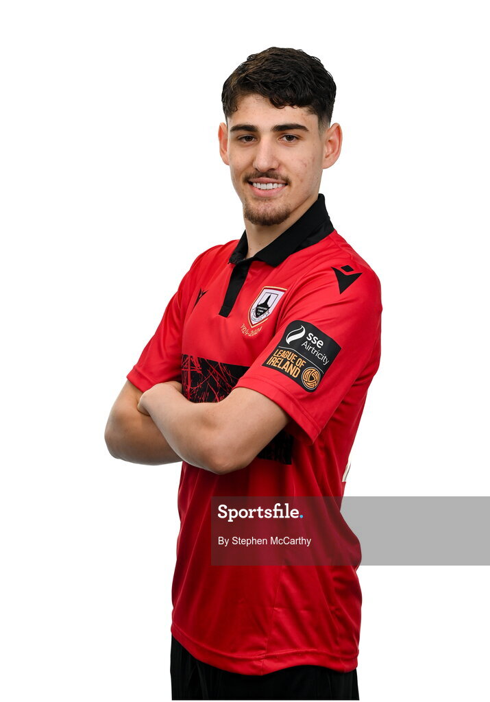 13 February 2024; Guilherme Rego Priosti poses for a portrait during a Longford Town FC squad portraits session at John Hyland Park in Baldonnell, Dublin. Photo by Stephen McCarthy/Sportsfile