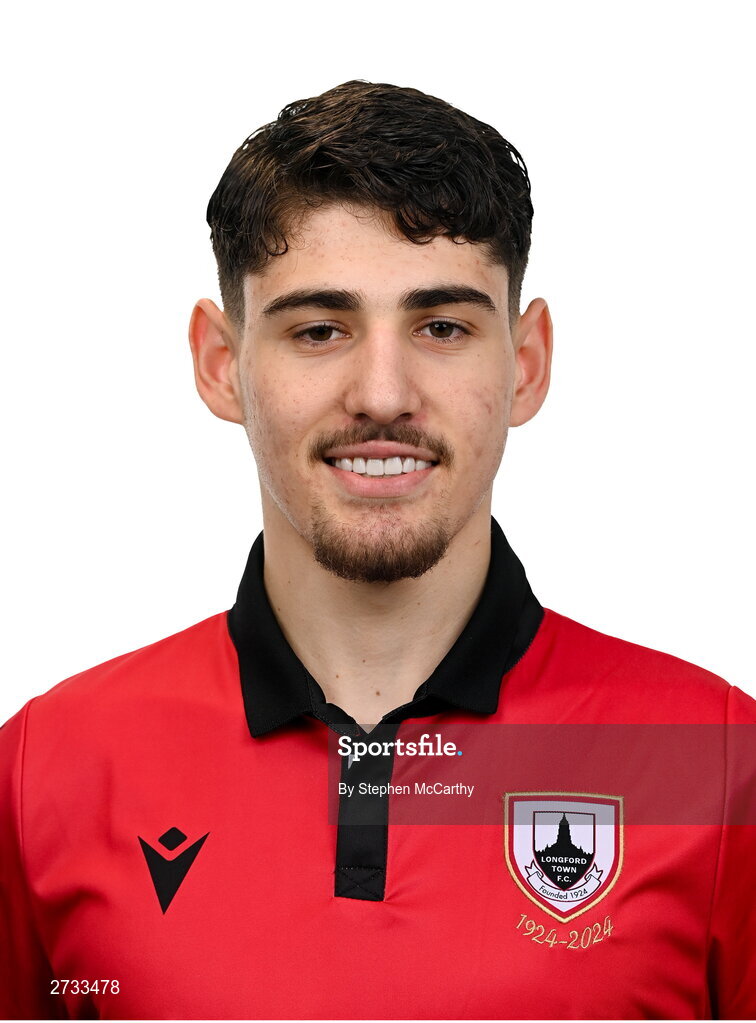 13 February 2024; Guilherme Rego Priosti poses for a portrait during a Longford Town FC squad portraits session at John Hyland Park in Baldonnell, Dublin. Photo by Stephen McCarthy/Sportsfile