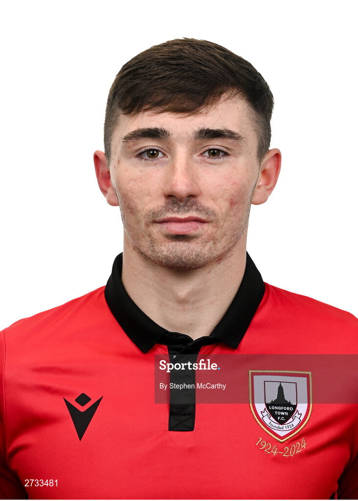 13 February 2024; Ross Fay poses for a portrait during a Longford Town FC squad portraits session at John Hyland Park in Baldonnell, Dublin. Photo by Stephen McCarthy/Sportsfile