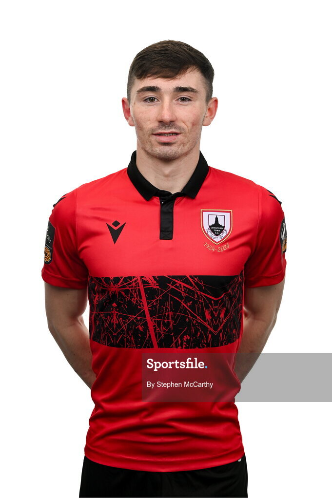 13 February 2024; Ross Fay poses for a portrait during a Longford Town FC squad portraits session at John Hyland Park in Baldonnell, Dublin. Photo by Stephen McCarthy/Sportsfile
