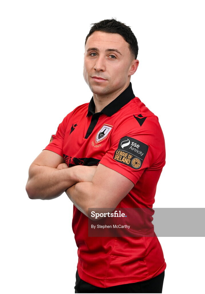 13 February 2024; Chris Lyons poses for a portrait during a Longford Town FC squad portraits session at John Hyland Park in Baldonnell, Dublin. Photo by Stephen McCarthy/Sportsfile