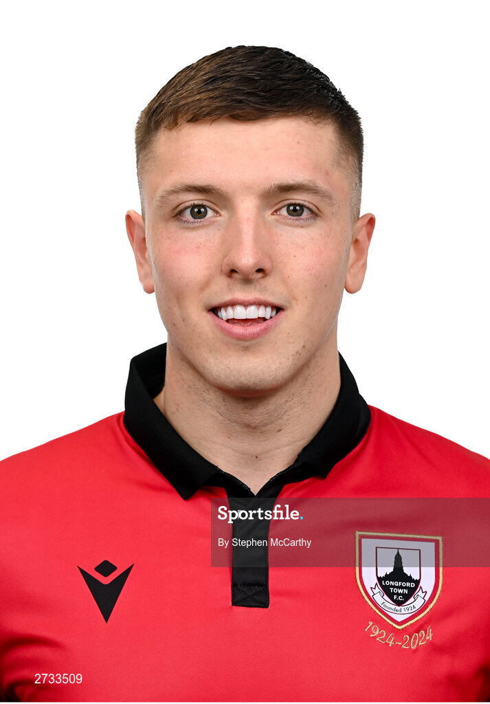13 February 2024; Jamie Egan poses for a portrait during a Longford Town FC squad portraits session at John Hyland Park in Baldonnell, Dublin. Photo by Stephen McCarthy/Sportsfile