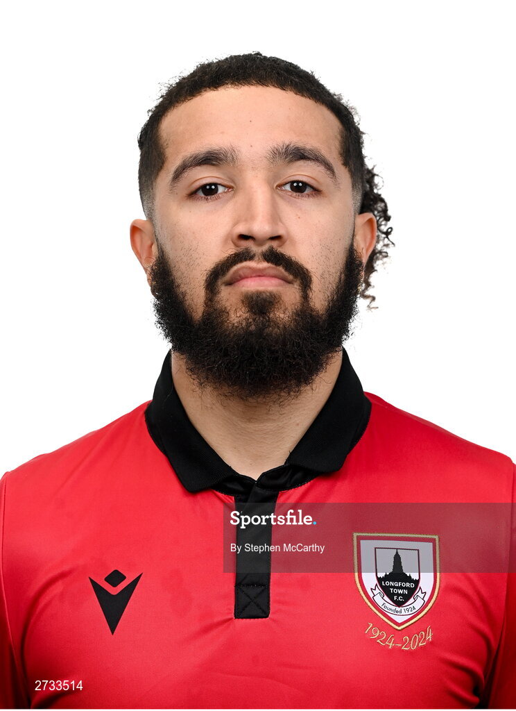 13 February 2024; Bastien Hery poses for a portrait during a Longford Town FC squad portraits session at John Hyland Park in Baldonnell, Dublin. Photo by Stephen McCarthy/Sportsfile