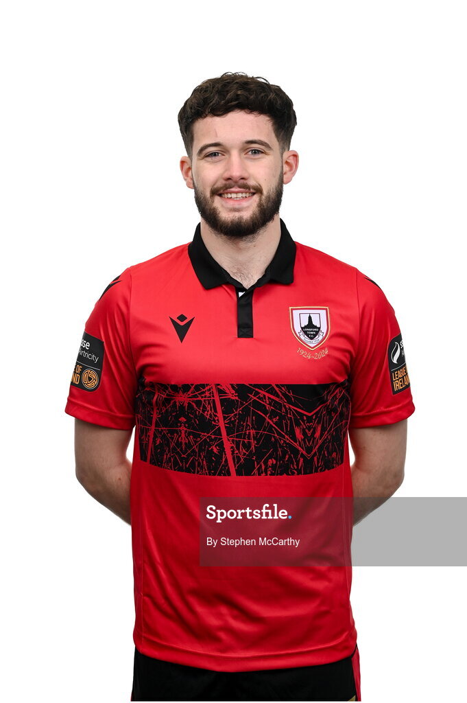 13 February 2024; Jordon Tallon poses for a portrait during a Longford Town FC squad portraits session at John Hyland Park in Baldonnell, Dublin. Photo by Stephen McCarthy/Sportsfile