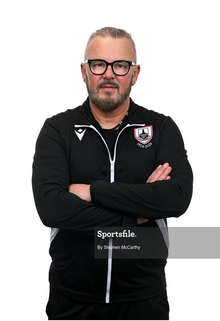 13 February 2024; Manager Stephen Henderson poses for a portrait during a Longford Town FC squad portraits session at John Hyland Park in Baldonnell, Dublin. Photo by Stephen McCarthy/Sportsfile