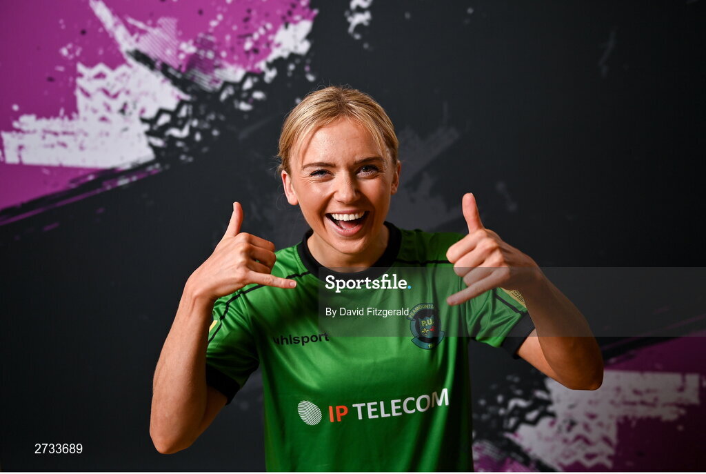 14 February 2024; Erica Burke poses for a portrait during a Peamount United FC squad portraits at PRL Park in Greenogue, Dublin. Photo by David Fitzgerald/Sportsfile