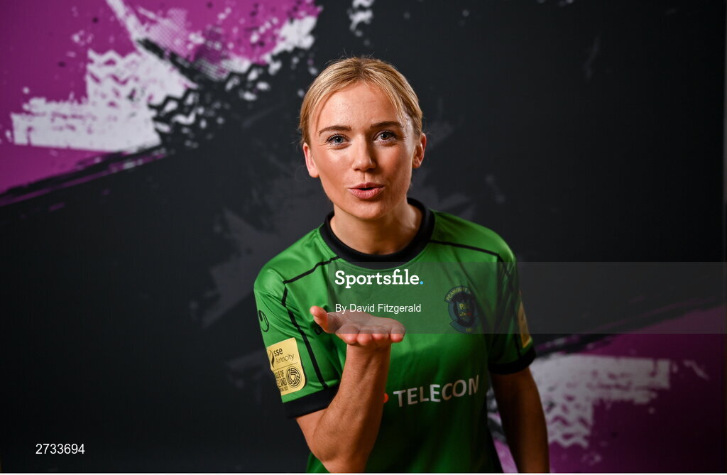 14 February 2024; Erica Burke poses for a portrait during a Peamount United FC squad portraits at PRL Park in Greenogue, Dublin. Photo by David Fitzgerald/Sportsfile