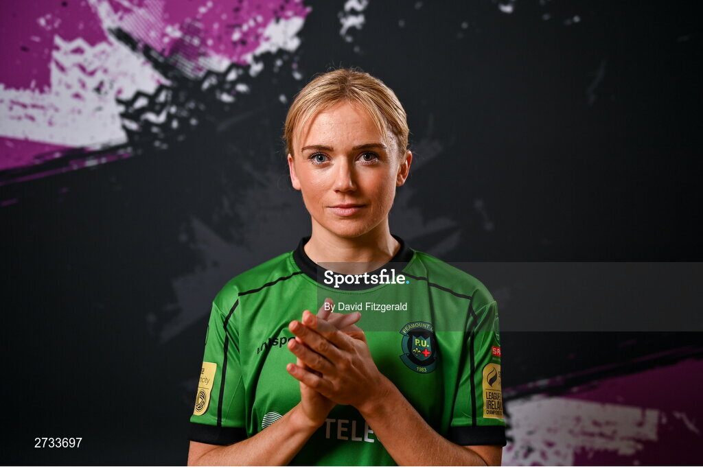 14 February 2024; Erica Burke poses for a portrait during a Peamount United FC squad portraits at PRL Park in Greenogue, Dublin. Photo by David Fitzgerald/Sportsfile
