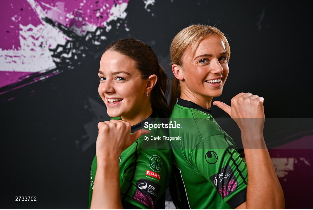 14 February 2024; Becky Watkins, left, and Erica Burke during a Peamount United FC squad portraits at PRL Park in Greenogue, Dublin. Photo by David Fitzgerald/Sportsfile