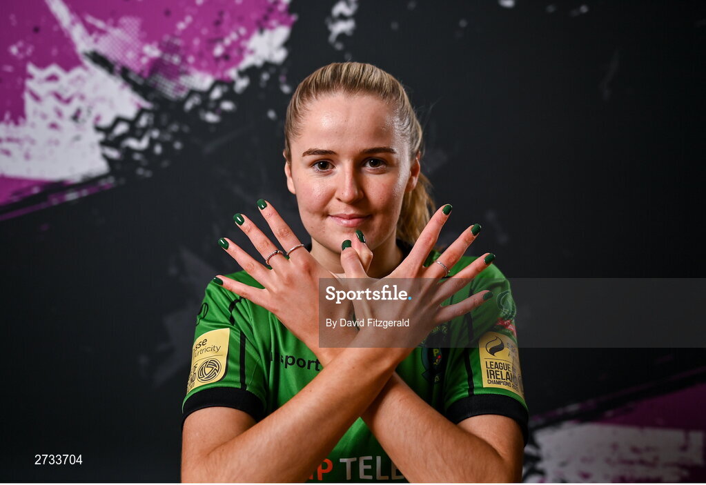 14 February 2024; Erin McLaughlin poses for a portrait during a Peamount United FC squad portraits at PRL Park in Greenogue, Dublin. Photo by David Fitzgerald/Sportsfile