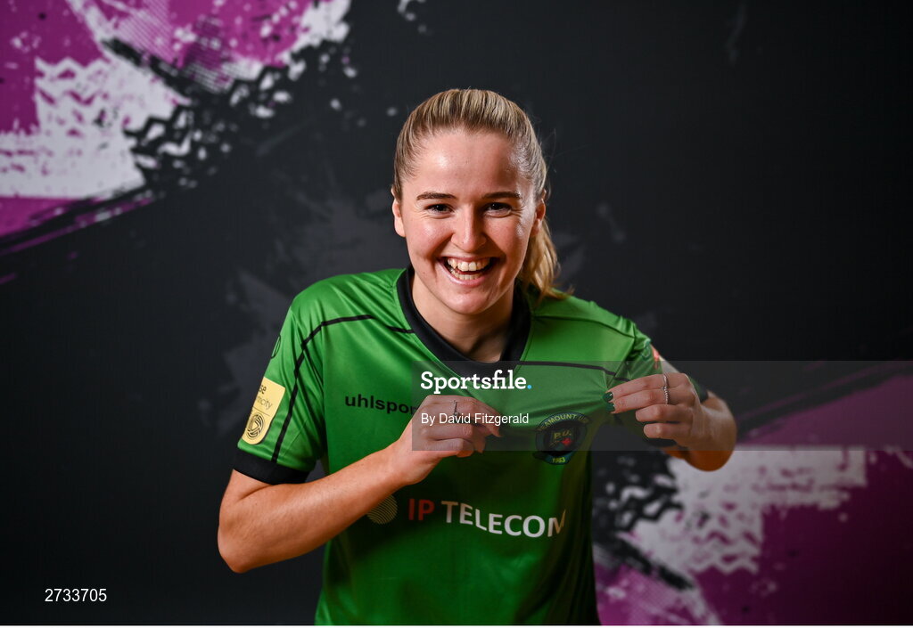 14 February 2024; Erin McLaughlin poses for a portrait during a Peamount United FC squad portraits at PRL Park in Greenogue, Dublin. Photo by David Fitzgerald/Sportsfile