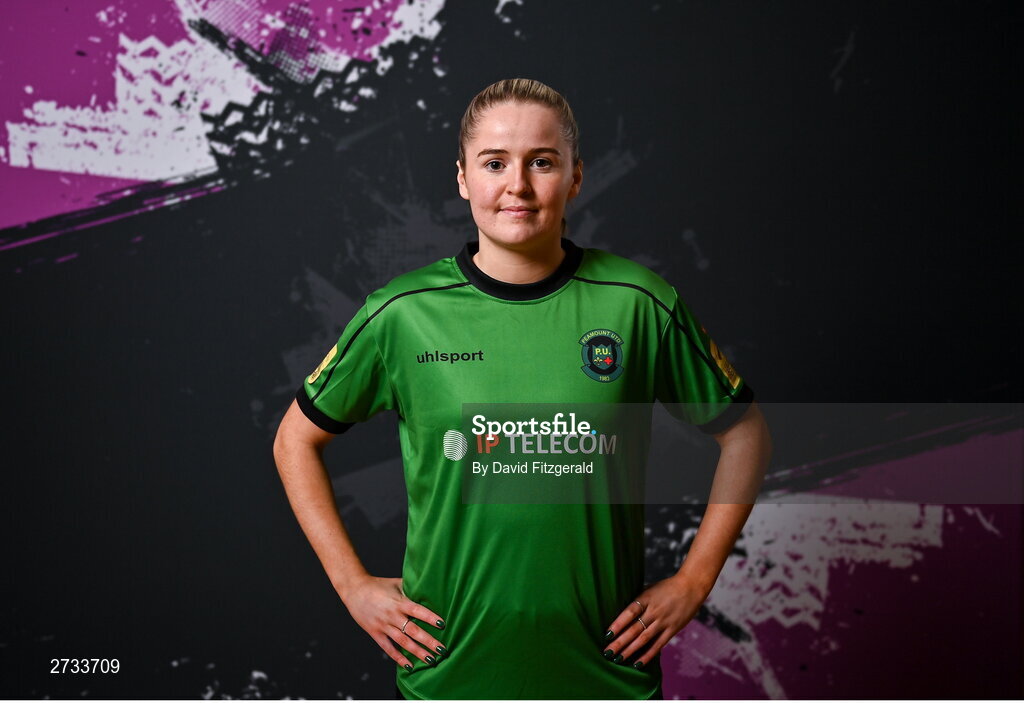 14 February 2024; Erin McLaughlin poses for a portrait during a Peamount United FC squad portraits at PRL Park in Greenogue, Dublin. Photo by David Fitzgerald/Sportsfile