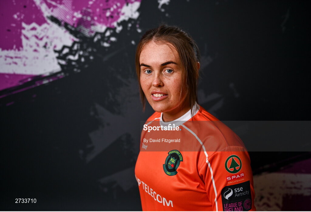 14 February 2024; Niamh Coombes poses for a portrait during a Peamount United FC squad portraits at PRL Park in Greenogue, Dublin. Photo by David Fitzgerald/Sportsfile