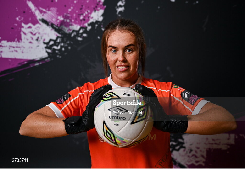 14 February 2024; Niamh Coombes poses for a portrait during a Peamount United FC squad portraits at PRL Park in Greenogue, Dublin. Photo by David Fitzgerald/Sportsfile