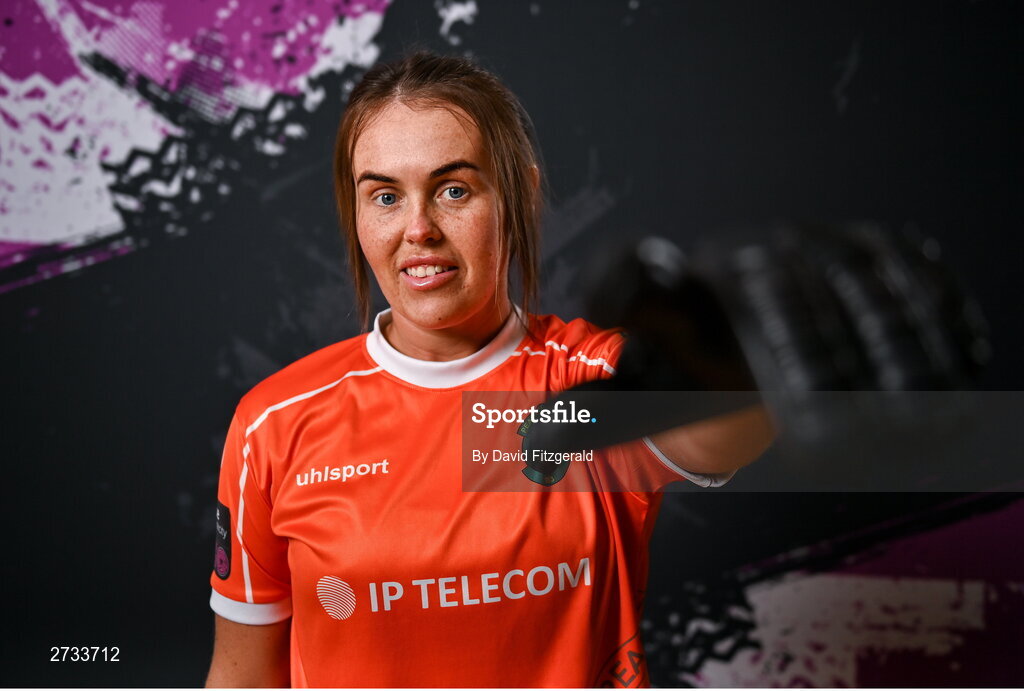 14 February 2024; Niamh Coombes poses for a portrait during a Peamount United FC squad portraits at PRL Park in Greenogue, Dublin. Photo by David Fitzgerald/Sportsfile