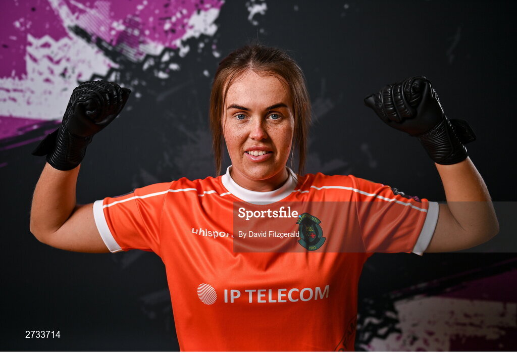 14 February 2024; Niamh Coombes poses for a portrait during a Peamount United FC squad portraits at PRL Park in Greenogue, Dublin. Photo by David Fitzgerald/Sportsfile