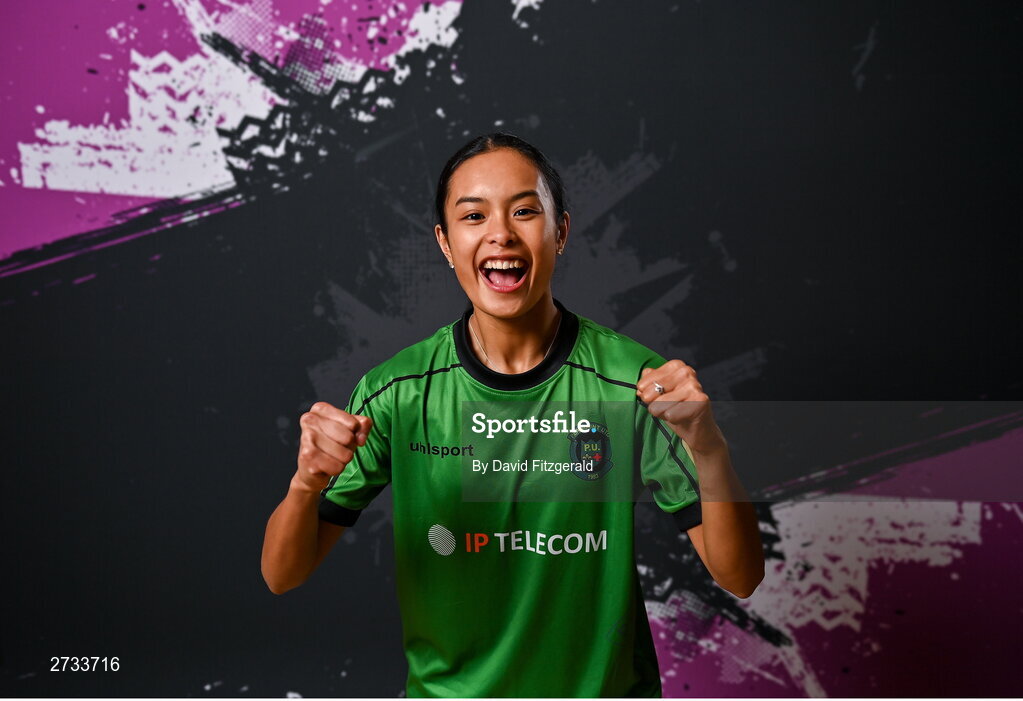 14 February 2024; Toni Marie Ceno poses for a portrait during a Peamount United FC squad portraits at PRL Park in Greenogue, Dublin. Photo by David Fitzgerald/Sportsfile