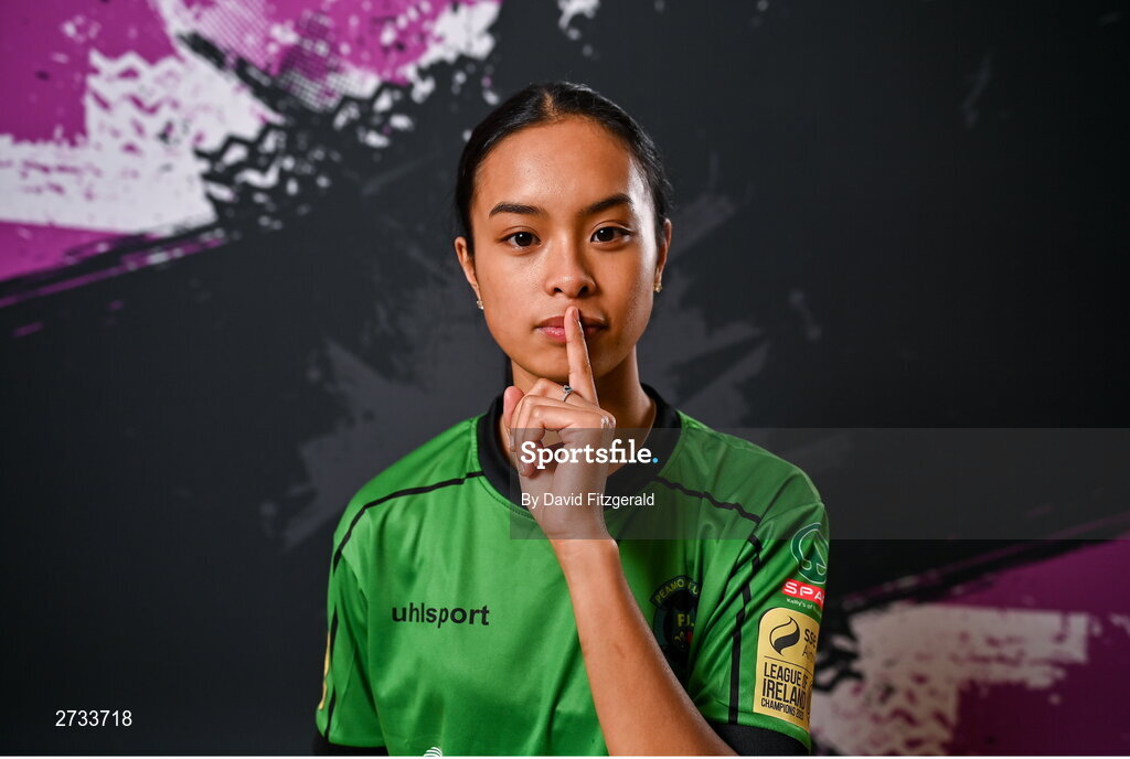 14 February 2024; Toni Marie Ceno poses for a portrait during a Peamount United FC squad portraits at PRL Park in Greenogue, Dublin. Photo by David Fitzgerald/Sportsfile
